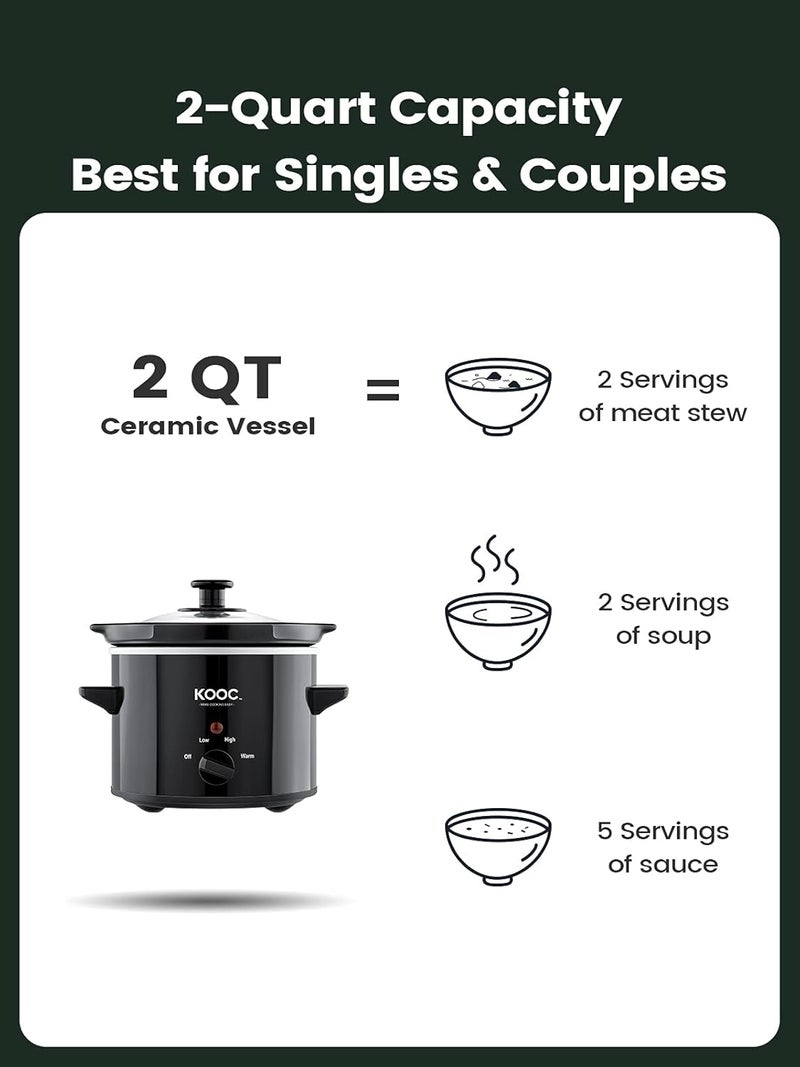 KOOC Small Slow Cooker, 2-Quart, Free Liners Included for Easy Clean-up, Upgraded Ceramic Pot, Adjustable Temp, Nutrient Loss Reduction, Stainless Steel, Black, Round… - Image 3